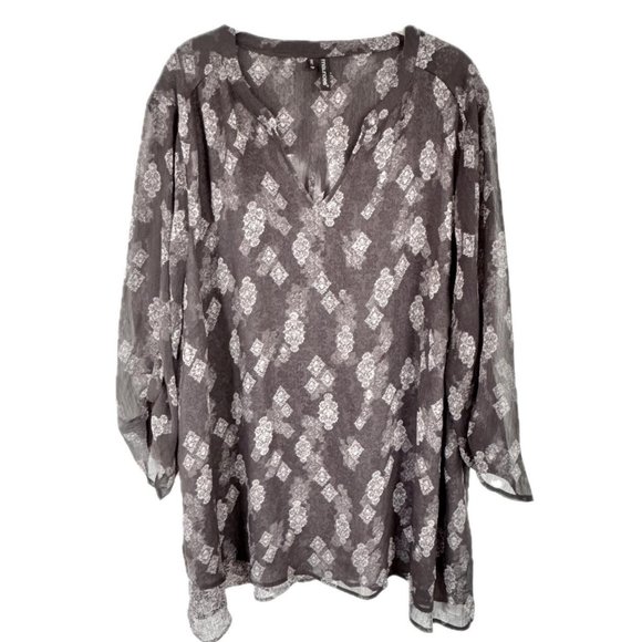 Maurices Dark Gray Damask Tunic - Plus Size 4 - Picture 1 of 8